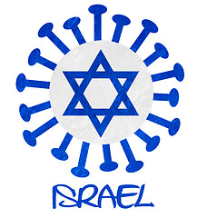 Image showing The Israeli national flag with corona virus or bacteria