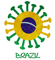 Image showing The national flag of Brazil with corona virus or bacteria