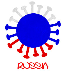 Image showing The Russian national flag with corona virus or bacteria