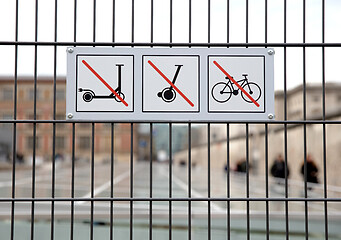 Image showing Sign forbidding different means of transport