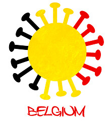 Image showing The Belgium national flag with corona virus or bacteria