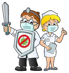 Image showing Doctor and nurse fighting virus theme 1