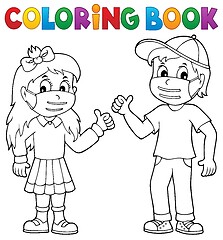 Image showing Coloring book kids in medical masks 1