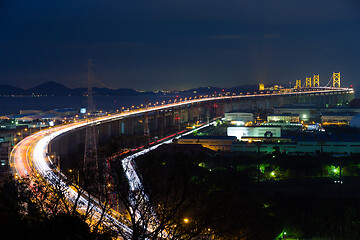 Image showing Great Seto Bridge and industrial district at night