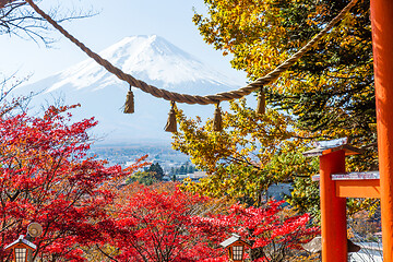 Image showing Fujiyama and japanese temple