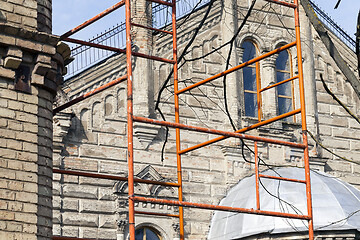 Image showing Scaffolding close-up, building