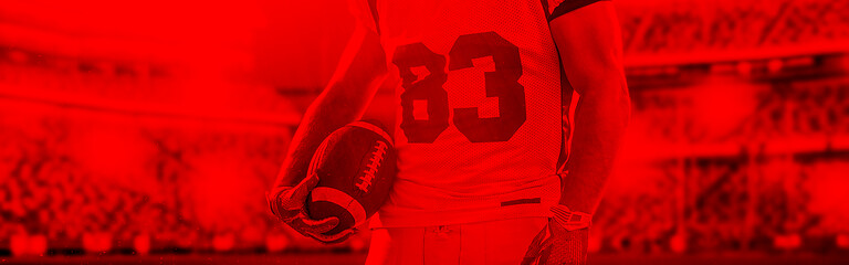 Image showing duo toned american football player in  arena at night