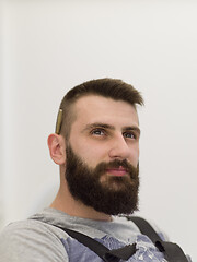 Image showing portrait of bearded hipster handyman