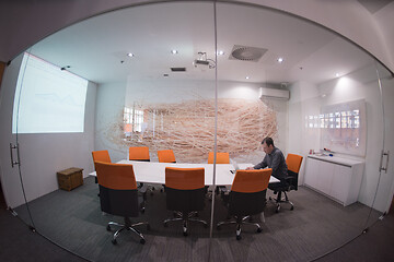 Image showing businessman working using a laptop in startup office