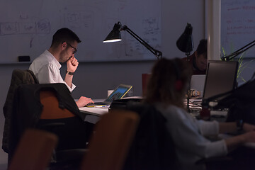 Image showing businessman working using a laptop in startup office