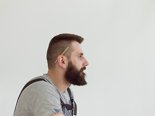 Image showing portrait of bearded hipster handyman