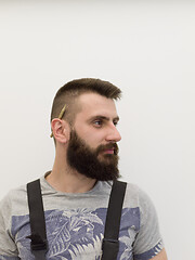 Image showing portrait of bearded hipster handyman