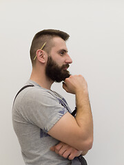 Image showing portrait of bearded hipster handyman