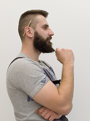 Image showing portrait of bearded hipster handyman