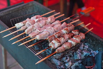 Image showing grilling shashlik on a barbecue skewer