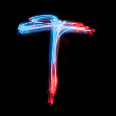 Image showing Letter T of the alphabet made from neon signs