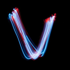 Image showing Letter V of the alphabet made from neon signs