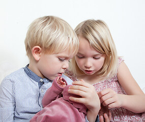 Image showing Portrait of a brother and sister in studio