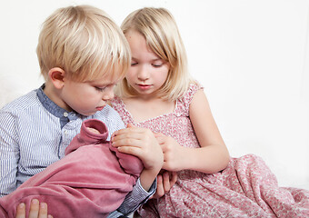 Image showing Portrait of a brother and sister in studio