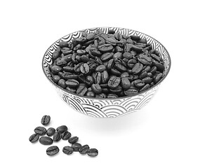 Image showing Roasted coffee beans in a bowl, some spilled beside