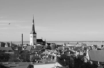 Image showing St Olaf\'s Church tower above Tallinn Old Town, Estonia