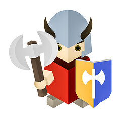 Image showing a small geometric cubic knight with his axe