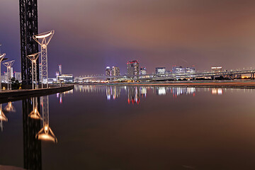 Image showing Night view on Tokyo skyline from Harumi Wharf Park