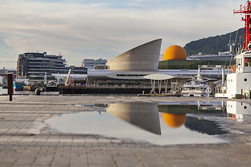 Image showing Nagasaki, Japan - September 02, 2019: Dejima Wharf shopping and restaurant area with sea