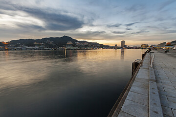 Image showing View on Dejima wharf on sunset. Nagasaki, Japan