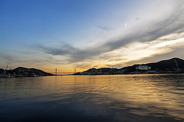 Image showing View of Megami Ohashi bridge in Nagasaki harbour.