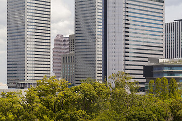 Image showing Modern architecture. Modern steel and glass skyscrapers in Osaka.