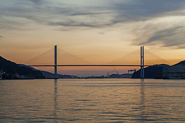 Image showing View of Megami Ohashi bridge in Nagasaki harbour.