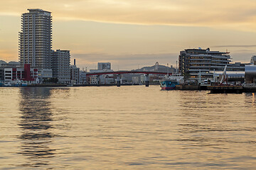 Image showing Nagasaki, Japan, Dejima wharf shopping and restaurant area with sea