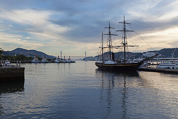 Image showing Nagasaki, Japan - September 02, 2019: Dejima Wharf shopping and restaurant area with sea