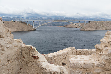 Image showing Island of Pag old desert ruins and bridge panorama view, Dalmatia, Croatia