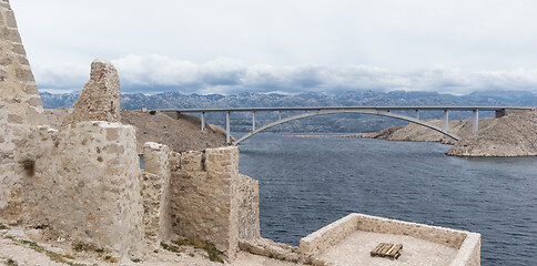 Image showing Island of Pag old desert ruins and bridge panorama view, Dalmatia, Croatia