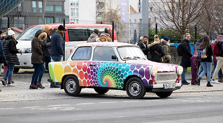 Image showing BERLIN - december 2019: Berlin trabi world museum close to Check