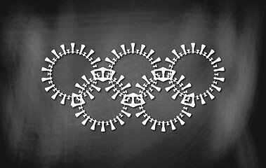 Image showing The Olympic circles illustrated as a pathogen of the coronavirus