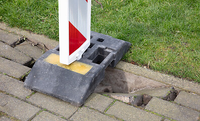 Image showing Pavement of paving slabs, requiring repair