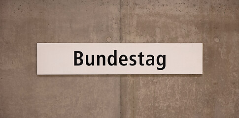 Image showing Berlin, Germany - December 30, 2019: Signage of the Bundestag U-