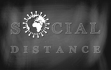 Image showing Black chalkboard with the phrase Social Distance on it