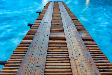 Image showing Long distance bridge by the sea, long exposure