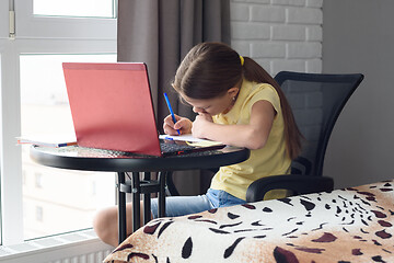 Image showing Girl does homework with distance learning services