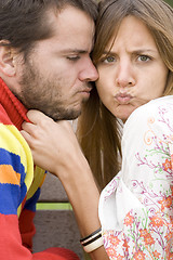 Image showing Funny faces from a young couple