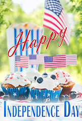 Image showing cupcakes with american flags on independence day