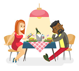 Image showing Young multiracial couple at romantic date.