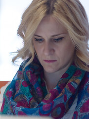 Image showing Businesswoman typing on phone  in office