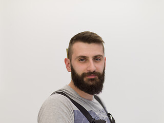 Image showing portrait of bearded hipster handyman