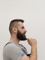 Image showing portrait of bearded hipster handyman