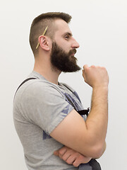 Image showing portrait of bearded hipster handyman